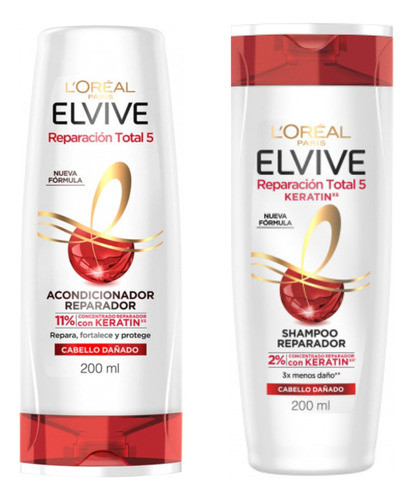 Combo Loreal Paris Elvive Keratin Shampoo+acond 200ml 0
