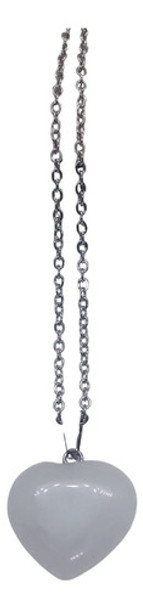 Dije Corazón Cuarzo Blanco Piedra Energética Con Cadenaacero 0
