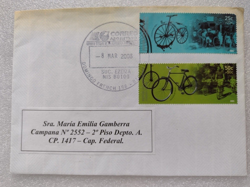 Sobre Con 2 Estampillas Temática Bicicletas 0