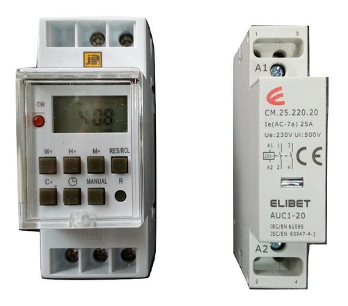 Kit Timer Digital + Contactor Modular 25a Elibet Riel Din 0