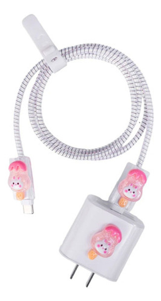 Capa Protetor De Cabo E Fonte 20w Usb-c Ios Sorvete Rosa 0