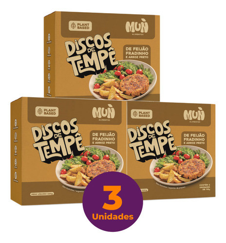 Kit 3 Discos De Tempê De Feijão Fradinho Mun Alimentos 220g 0