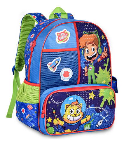 Mochila De Costas Gato Galáctico Meninos Escolar Infantil 0