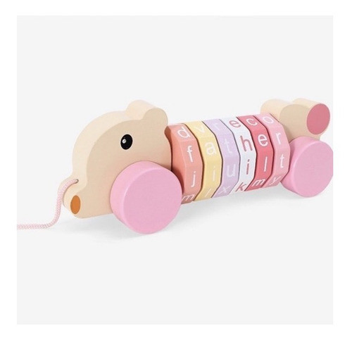 Juego De Arrastre De Madera - Perro Con Ruedas Didáctico 0