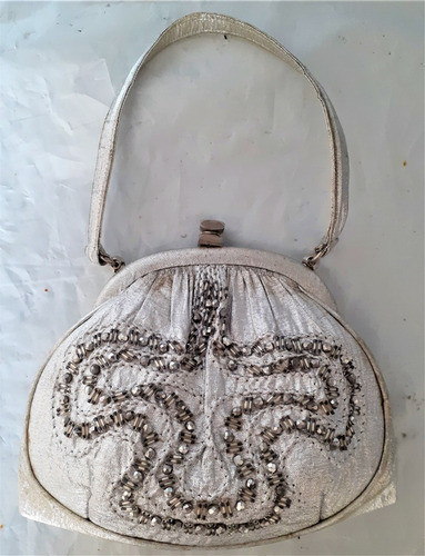 Cartera Fiesta En Tela Plateada Bordada Leer Descripcion ! 0