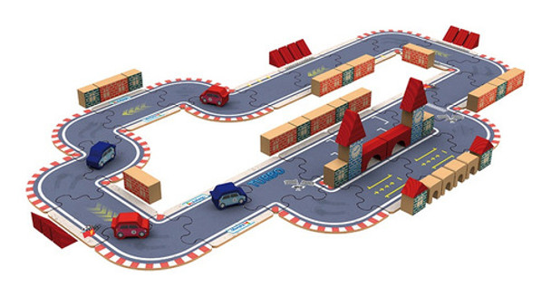 Pista De Carreras, Puzle Didáctico De Madera, 70 Piezas 0 Pista De Carreras, Puzle Didáctico De Madera, 70 Piezas 0