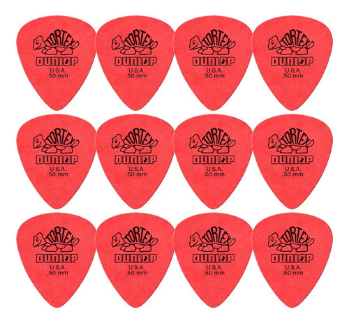 Kit Com 12 Palhetas Dunlop Tortex 0,50mm Vermelha 0