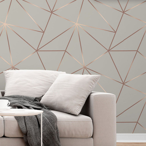 Papel De Parede Fendi Cinza Rosê Dourado Para Sala Quarto 3m 0