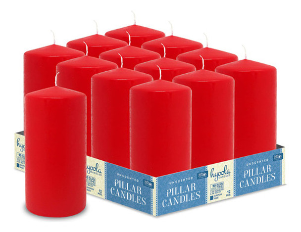 Hyoola Velas De Pilar Rojas, 3.0 X 6.0 in, Velas Sin Perfume 0