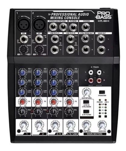 Consola Pro Bass 8 Canales Xlr Phantom Rca Eq 3 Bandas 8 Ent 0