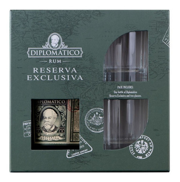 Ron  Diplomático Reserva Exclusiva, 700 Ml. + Vasos 0