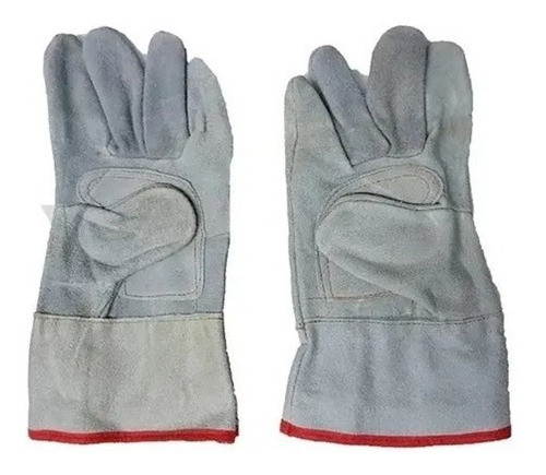 Par Guantes Cuero Descarne Gris Con Refuerzo Puño Corto 0