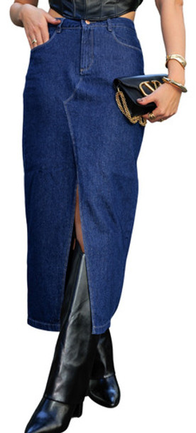 Saia Jeans Midi C/ Fenda Feminina Manon 0