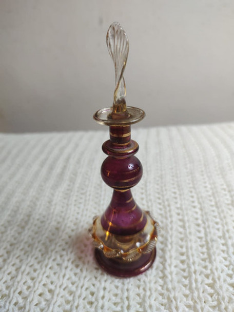 Antiguo Perfumero Egipcio De Cristal Detalles En Oro . 0