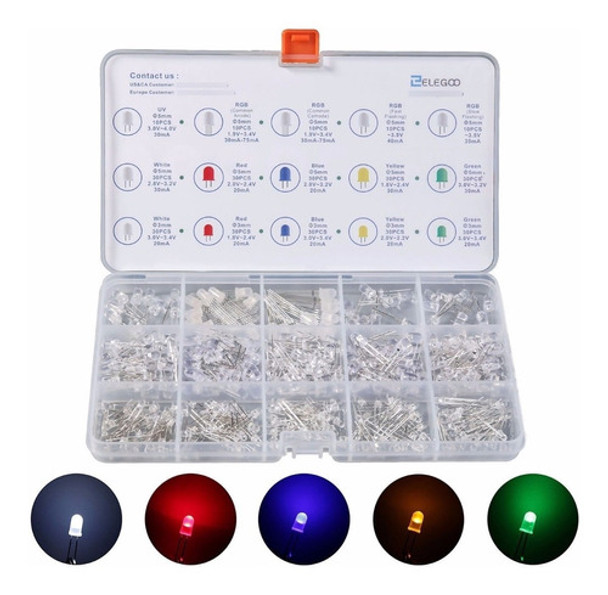 Kit Elegoo 350 Leds 5mm Y 3mm Caja Plastica Uv Rgb Arduino 0