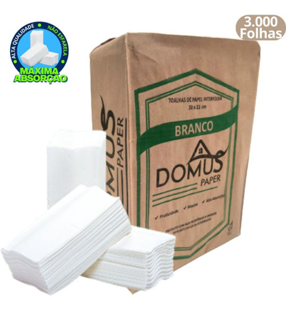 Papel Toalha Interfolhado 2 Dobras 20x21 Branco 3.000 Folhas 0