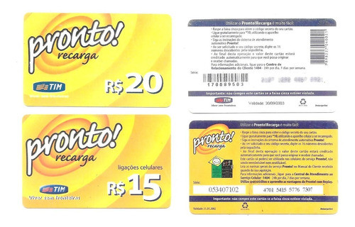 0084 Dois Cts Telefonicos Pre Pagos Pronto Tim 0