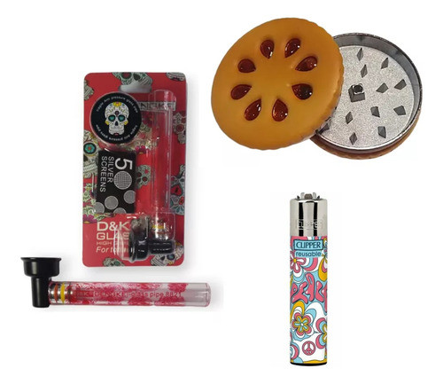 Kit Pipa Vidrio Chica Picador Metal Galletita 2p Clipper 0