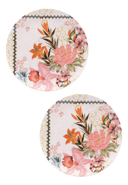 Kit 2 Pratos Raso Cerâmica Unni Oxford 26cm Buquê Tropical 0
