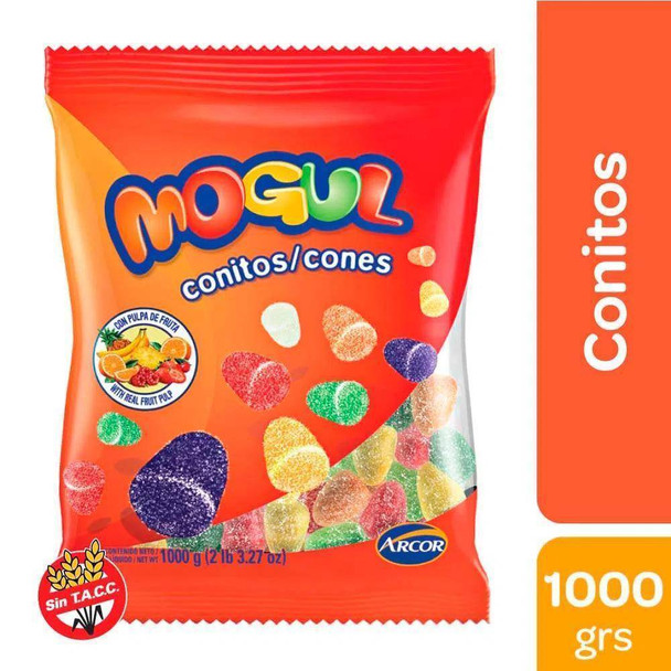 Mogul Gomitas Conitos Cones Candies Gummies Assorted Flavors Pineapple, Apple, Strawberry, Grape, Orange & Banana, 1 kg / 2 lb