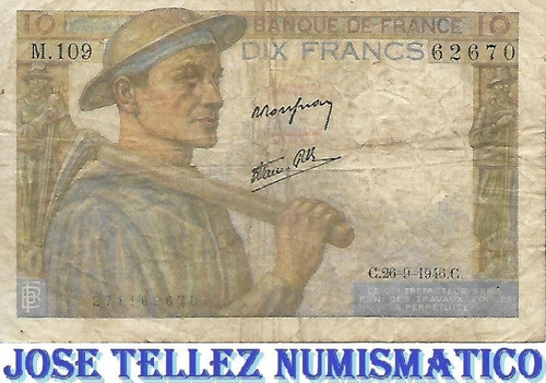 Billete Francia 10 Francos Año 1946 B+ Palermo 0