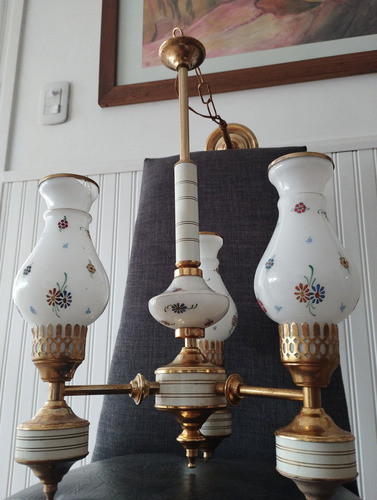 Lampara De Bronce Con Tres Tulipas Con Flores 0