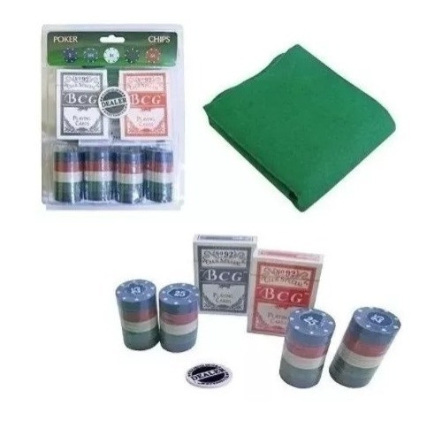 Jogo De Poker Profissional 100 Fichas 2 Baralho Toalha Refil 0