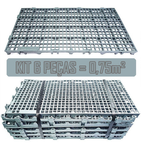 6 Pçs Piso Box Antiderrapante 25x50 Cinza - Pallet Plástico 0
