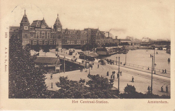1910 Amsterdam Postal Estacion Central Ferrocarril Cursada 0