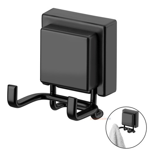 Cabide Gancho Duplo Multiuso Ventosa Porta Toalha Preto Fosc 0