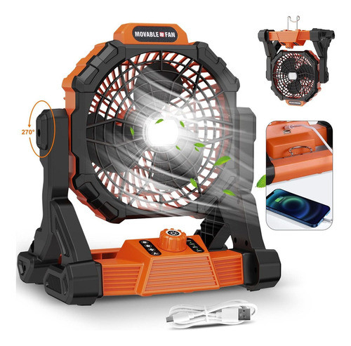 Yeahco Ventilador De Campamento De  Mah Con Linterna Led, V. 0