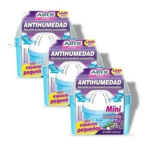 Antihumedad Fragancia Lavanda Aire Pur Mini Pack 3 Unidades 0