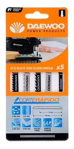 Set Hojas Sierra Caladora 5pcs Daewoo Madera Acople Rápido T 0