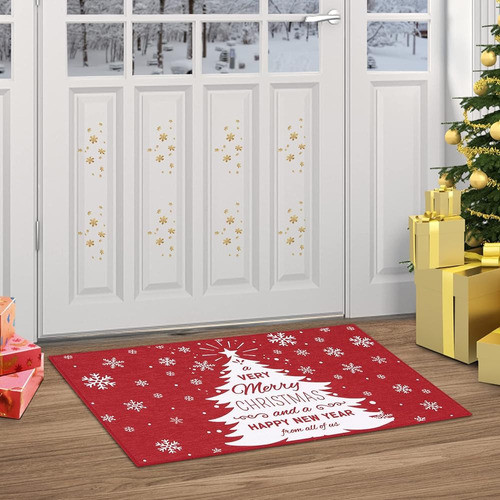 ~? Rugsreal Felpudo De Navidad Navidad Árbol De Navidad Rojo 0