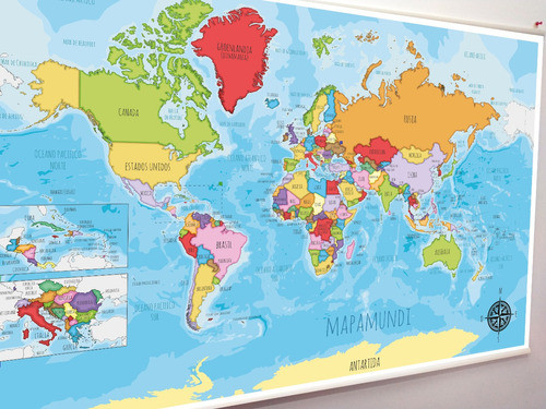 Hermoso Planisferio Mapamundi Infantil Lona De 120 X 80 Cms. 0