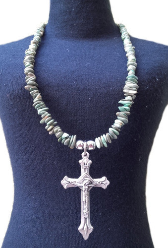 Rox1224 Collar Corto Piedra Turquesa Con Cruz 0