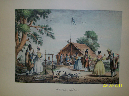 Pellegrini Litografía  Media Caña  Coloreada A Mano 0