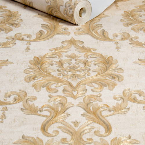 Papel De Parede Vinilico Lavavel Arabescos Dourado Creme 10m 0