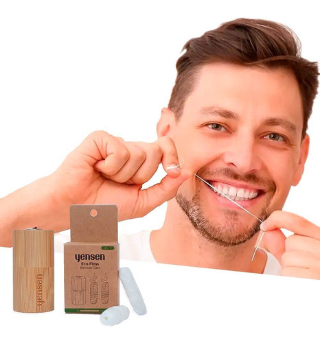 Hilo Dental Yensen Fibras De Maíz + Envase Corta Hilo Bambú 0