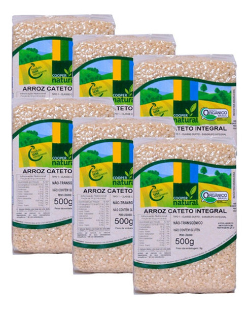 Kit 6x: Arroz Cateto Integral Orgânico Coopernatural 500g 0