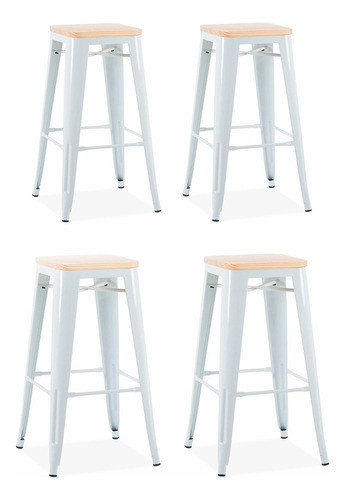 Set De 4 Banquetas Metal Con Madera Tolix Blanco Wood 0