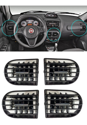 Kit 04 Difusores Saída De Ar Fiat Original Strada 2015 Preto 0