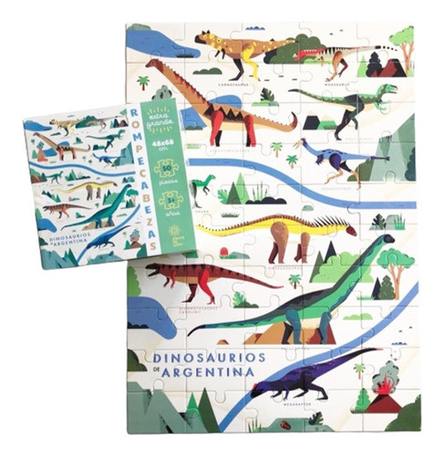Rompecabezas Dinosaurios De Argentina 50 Piezas 48x68cm Ddl 0