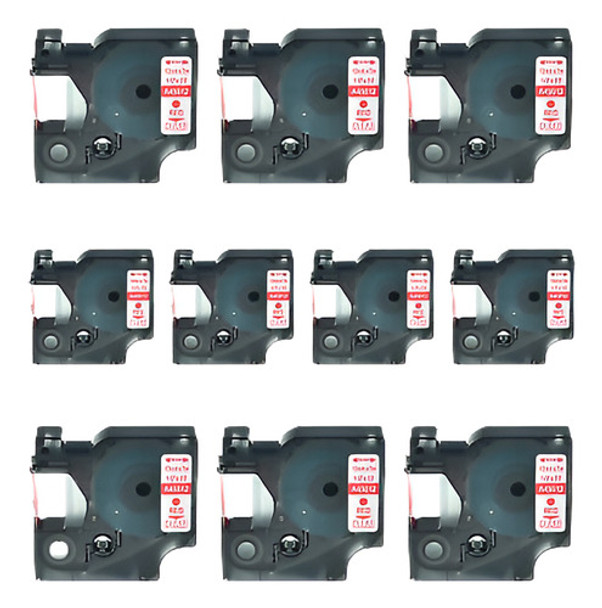10pk 45012 Rojo En La Etiqueta Clara Cinta Para Dymo D1 Labe 0