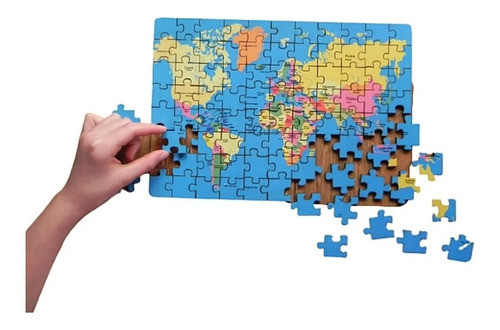 Rompecabezas Mapa Mundi Planisferio Madera Didáctico 0