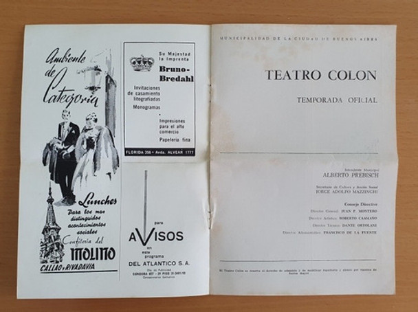 Programa Teatro Colon Pianista José Tordesillas Año 1962 0