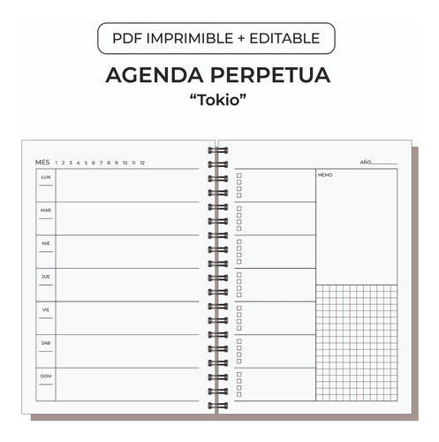 Agenda Perpetua Imprimible Editable Pdf Tokio 0