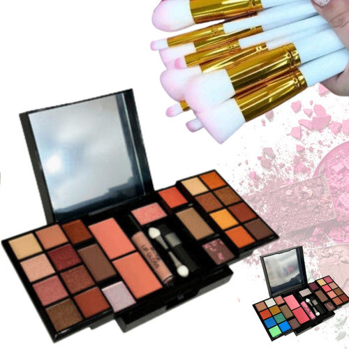 Set De Maquillaje 23 Sombras Rubores Lipgloss + Set Brochas 0