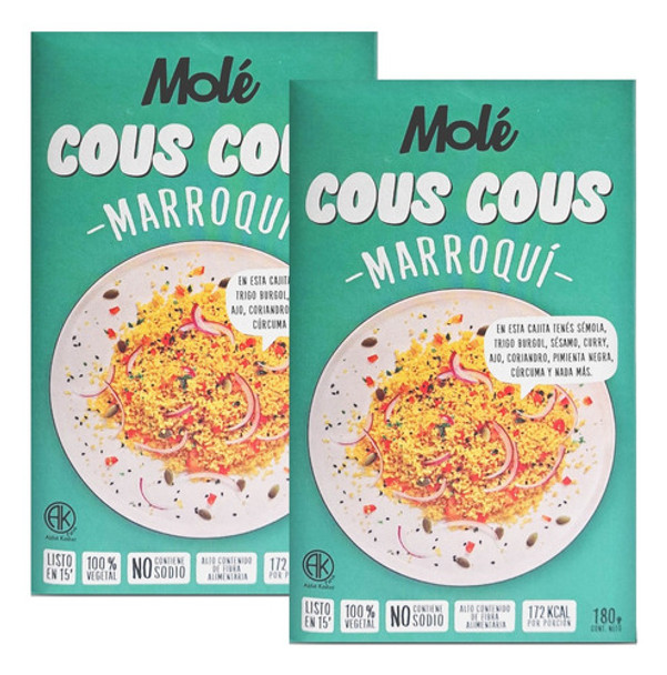 Cous Cous Marroqui Mole 100% Vegetal Sin Sodio 180g Pack X2 0