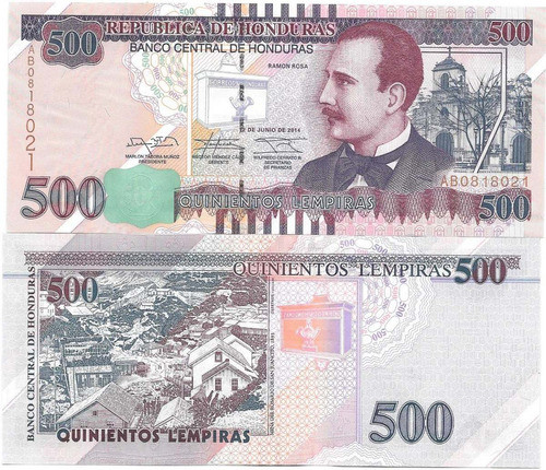 Billete De Honduras 500 Lempiras Año 2014 Sin Circular 0